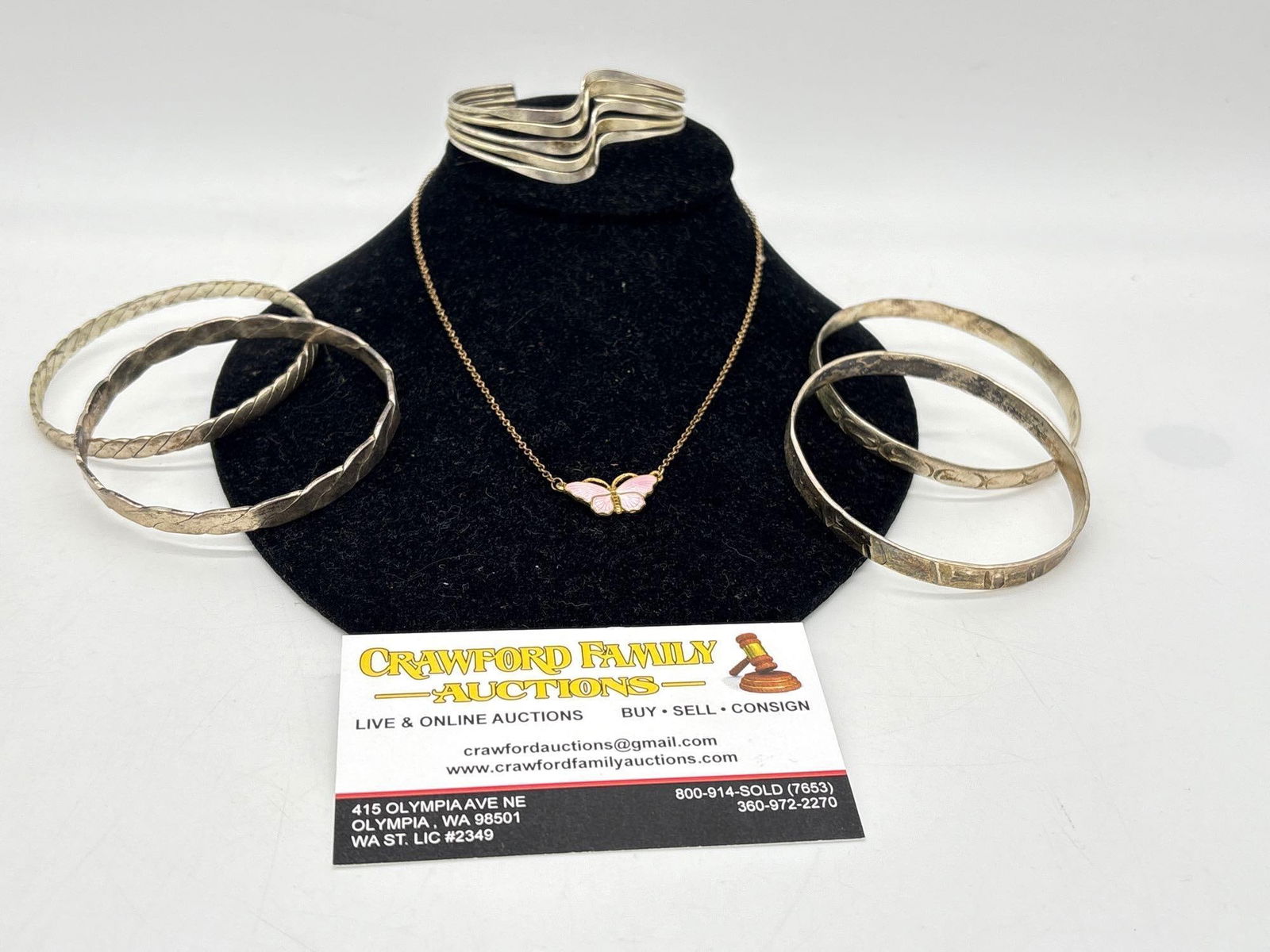 5 x Sterling Silver cuff Bracelets & A 15" 925 Silver Vermeil Butterfly Necklace From Norway: C-4080 All Marked Sterling or .925 (Vermeil is Gold Plated Sterling Silver)