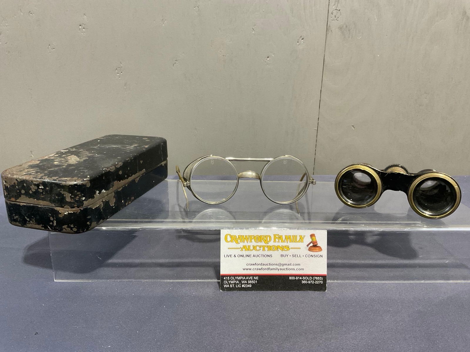 Antique Leroy Optical Opera Glasses & Bausch & Lomb Safety Glasses, w/ metal case (1 of 9)