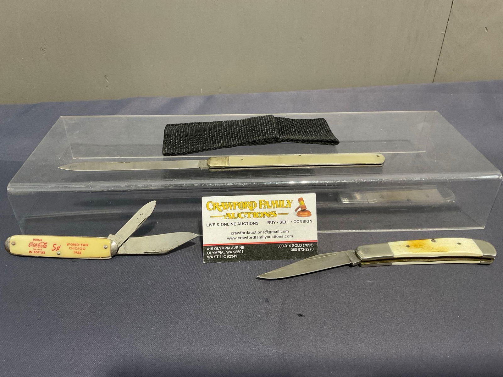 Rosco Stainless Long Knife, Coca-Cola Pocket Knife, & Nice Parker-Edwards Pocket Knife in sheath (1 of 5)