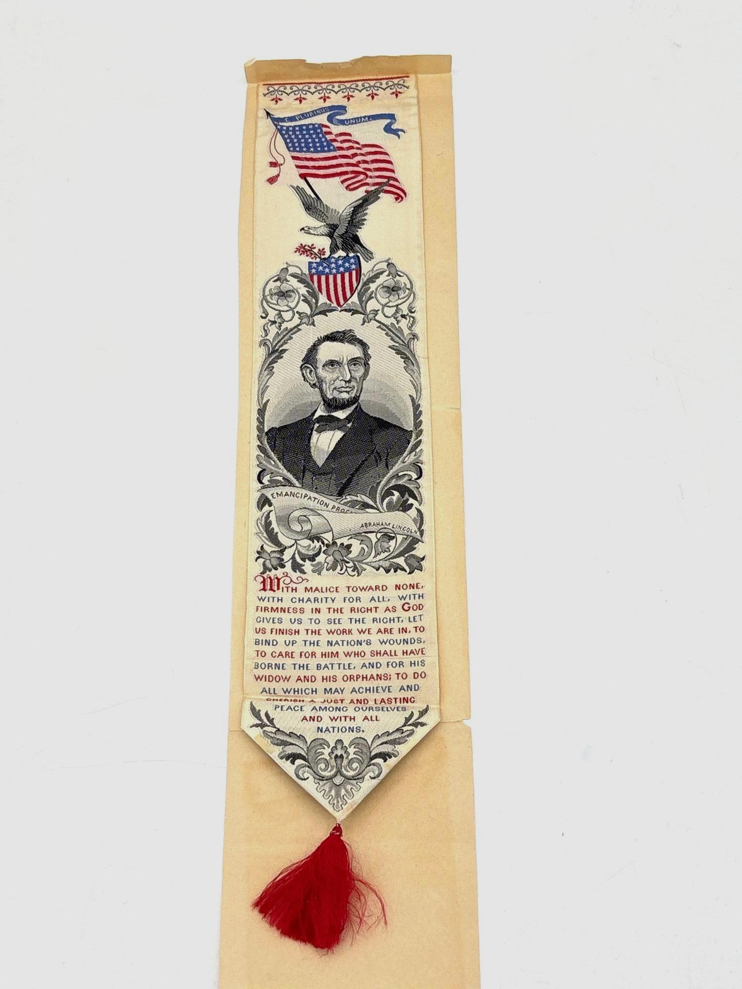 Rare Antique 1883 Columbian Expo Stevensgraph Abraham Lincoln Emancipation Proclamation Bookmark (1 of 5)