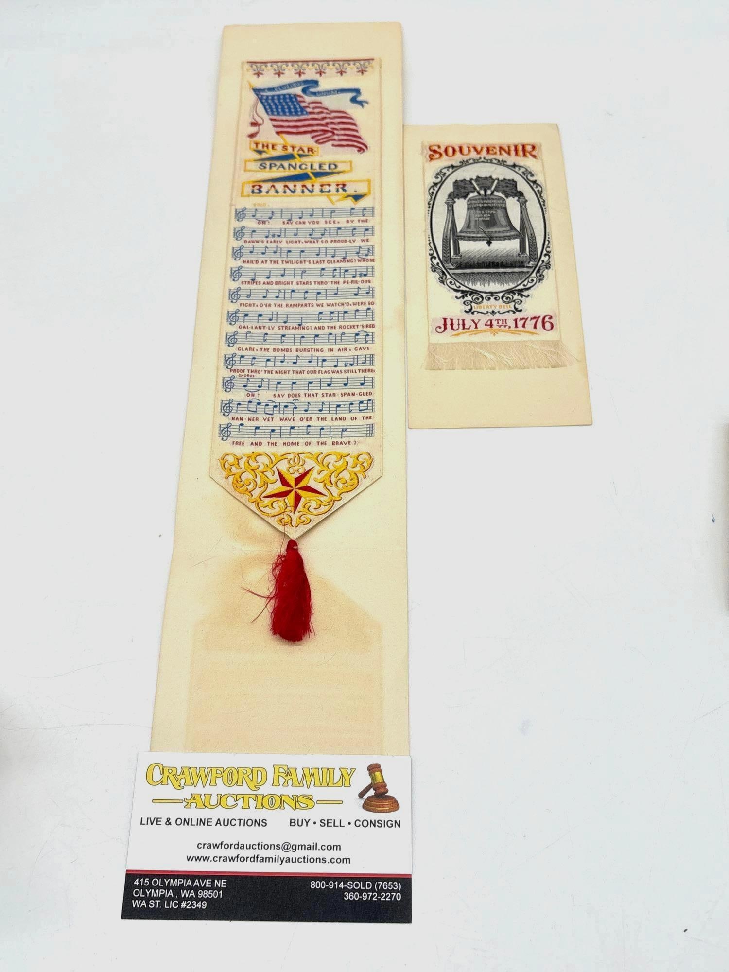 1893 Columbian Expo "Star Spangled Banner" Silk ribbon & 1876 July 4th 1776 Centennial Silk Souve... (1 of 4)