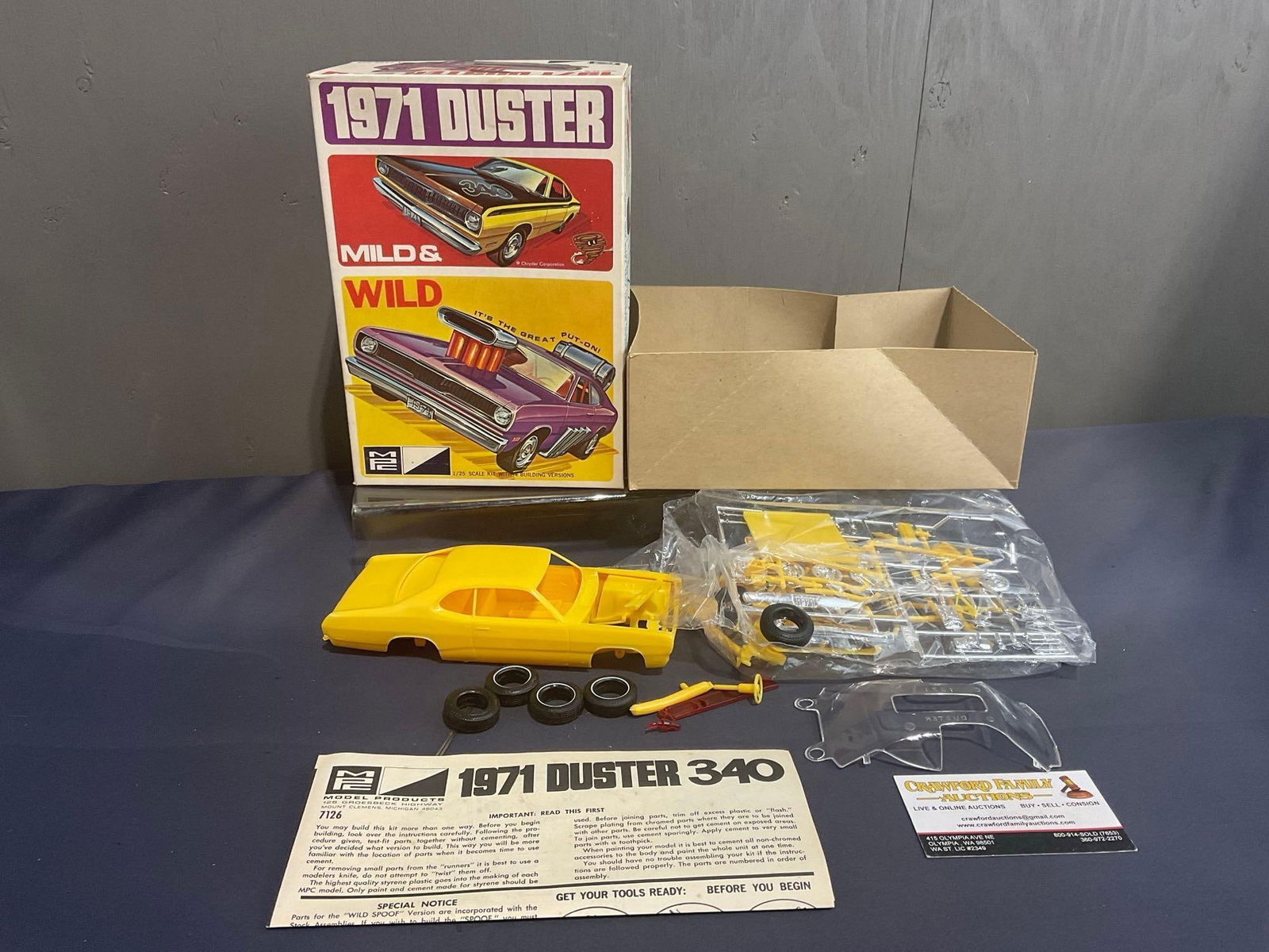 Vintage & Rare MPC 1/25 Scale Model Kit Plymouth 1971 Duster, Mild & Wild, NIP, looks complete: All from the same consignors collection, some may have some dust from storage. Appears to be in fair to good shape, the box has some shelf wear, appears to be complete. The box measures approx 4.