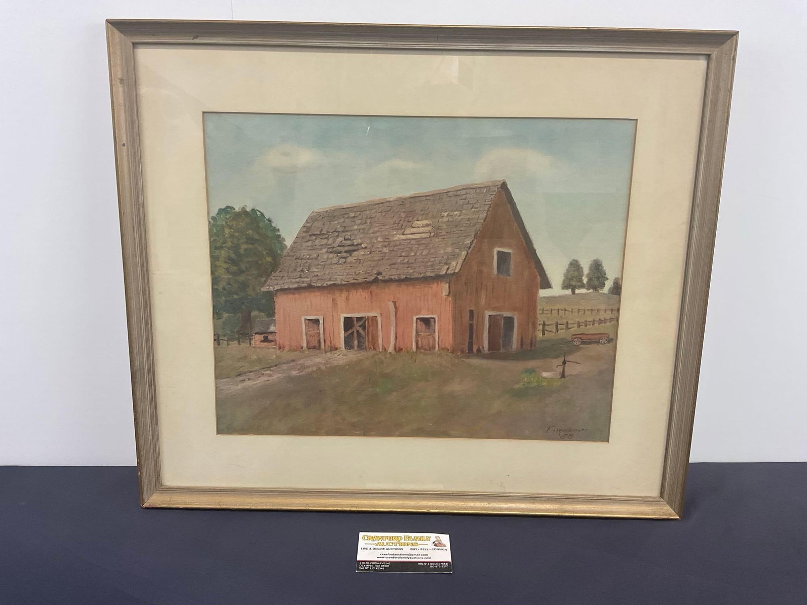 Framed Vintage Dwight D Eisenhower Lithograph, Deserted Barn Christmas 1958, 19h x 22.5w inches (1 of 5)