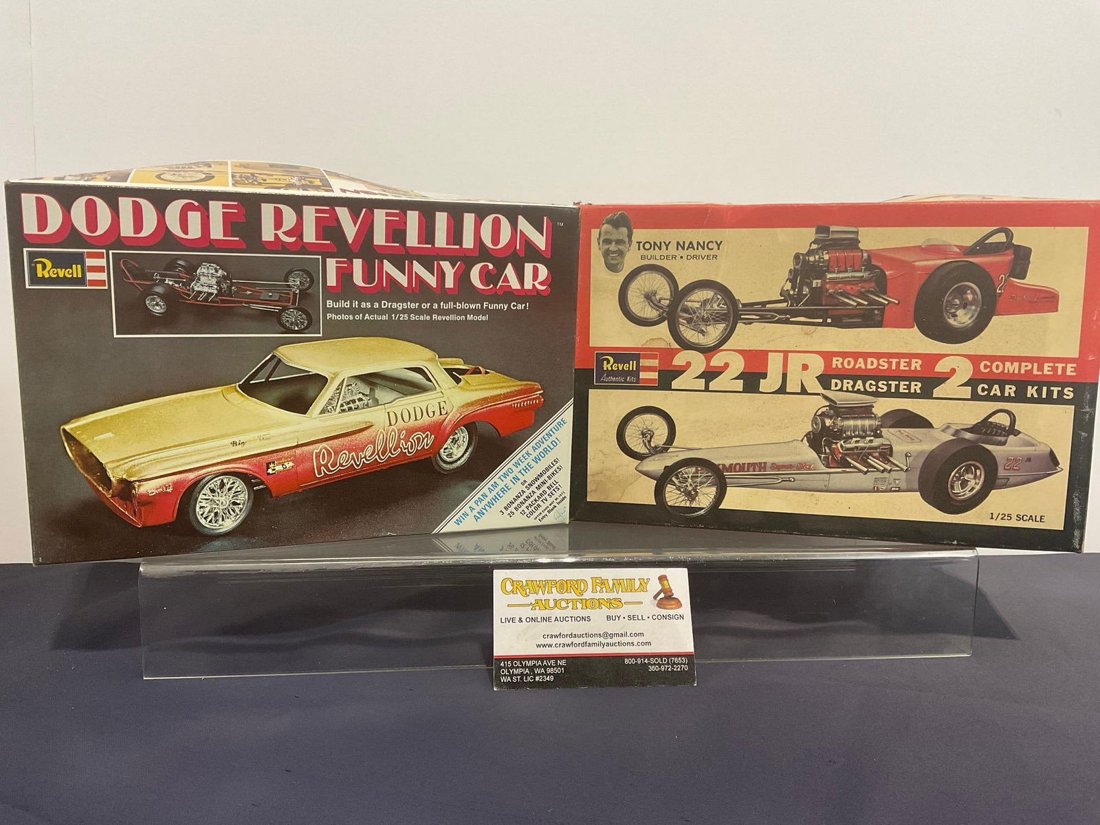 Pair of Revell 1/25 Scale Car Model Kits, Dodge Revellion & 22 JR Roadster/Dragster 2 complete cars (1 of 5)