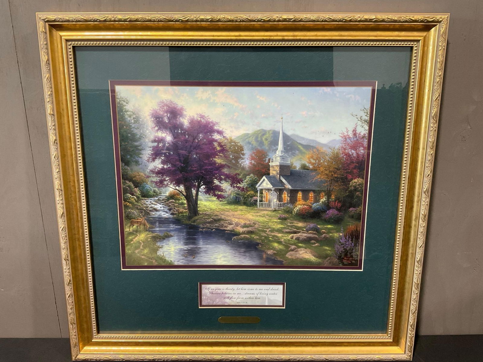 Framed Thomas Kinkade Accent Print w/COA, Streams of Living Water, 23.5h x 25w inches: Appears to be in good shape. The outside dimensions measure approx 23.5h x 25w x 2d inches. See pics. E-4200