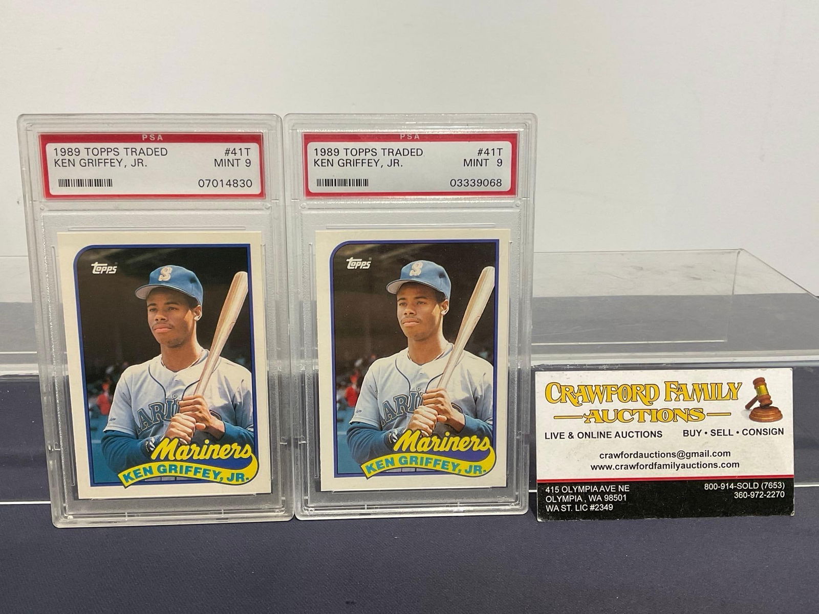 Pair of Matching PSA Graded #9 Mint 1989 Topps Traded Ken Griffey Jr Baseball Cards (1 of 3)