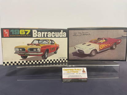 Pair of AMT Model Car Kits, 1:25 Scale, George Barris Fireball 500 & 1967 Barracuda Fastback: Appears to be in fair to good shape. The sets appear to be complete, unable to verify , see pics The pieces fit in a box that measures approx 8h x 6w x 10d inches. See pics. E-4050