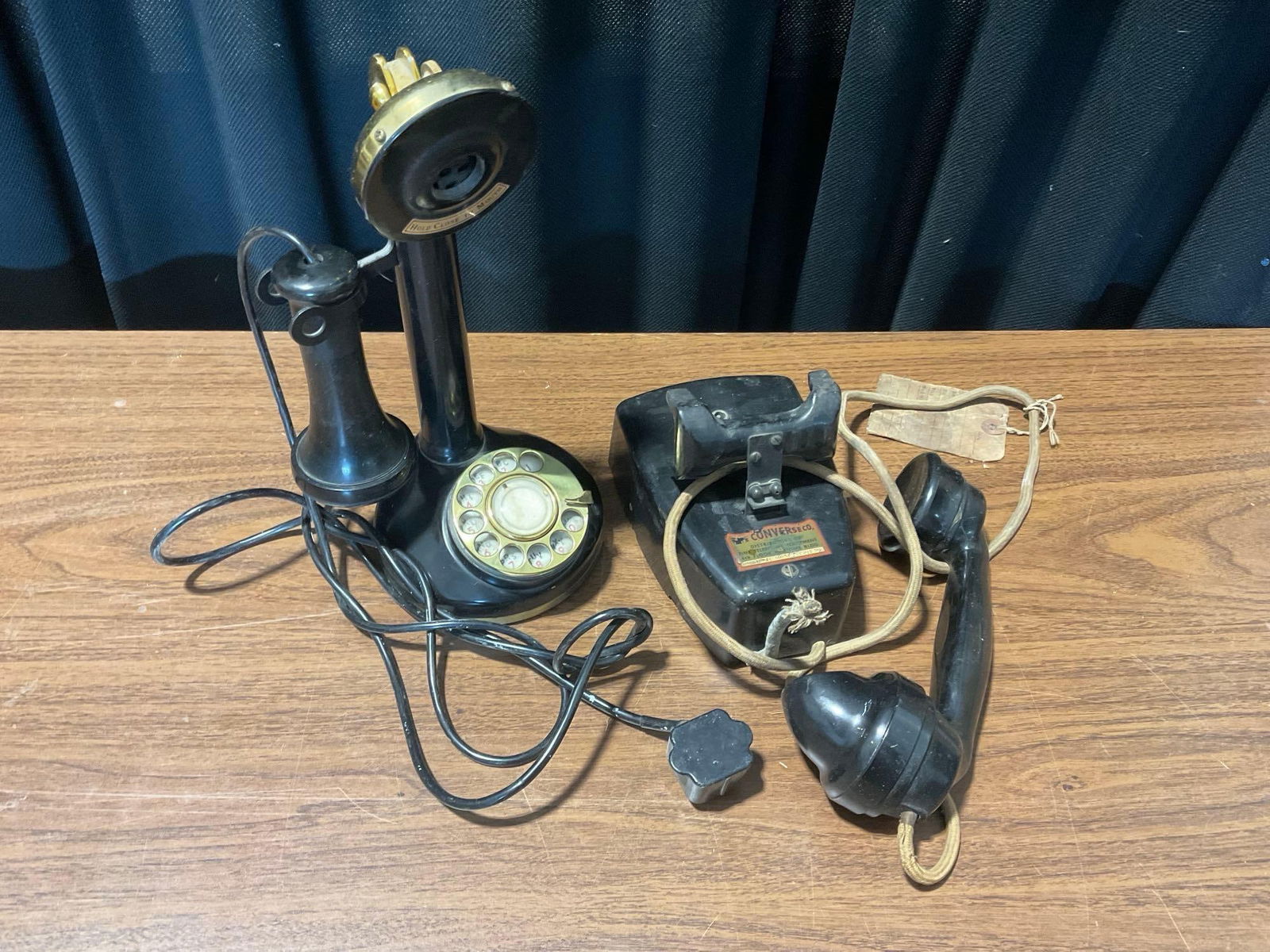 Vintage Fold-A-Fone & The Converse Co Inc Phones, Old Fashioned Style: Appears to be in fair to good shape. The piece measures approx 12h x 12w x 8d inches. See pics. E-4140