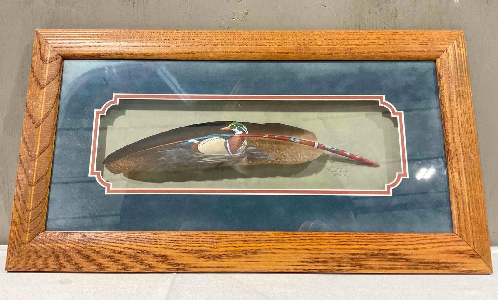Framed Original Wood Duck Painting on Feather Signed J. Thompson. Excellent Condition. (1 of 6)