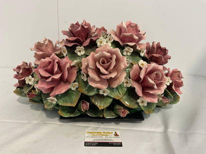 Vintage Capodimonte Porcelain Rose Bush piece, *Fragile* approx 16 inches wide: *No Shipping due to Fragility.* Appears to be in fair to good shape. Has some broken pieces, you can see the painted over edges on some of the leaves &amp; petal details. Measures approx 10.5h x 16w x