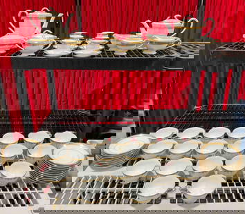 60 pcs Noritake Japan White w/ Gold Rim Porcelain Dish Set. Excellent Condition. See pics.: 60 pcs Noritake Japan White w/ Gold Rim Porcelain Dish Set. Excellent Condition. Pattern is Goldridge 5480S. Excellent&nbsp;condition. Includes 20 tea cups, 20 saucers, 6 demitasse cups w/ 6 saucers,