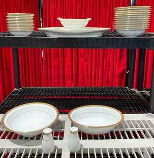 31 pcs Noritake Japan White & Gold Ceramic Dish Assortment. Excellent Condition. See pics.: 31 pcs Noritake Japan White &amp; Gold Ceramic Dish Assortment. Excellent Condition. Beautiful set. Includes 2 serving bowls, 2 serving plates, gravy boat, salt and pepper shakers, 12 little bowls and