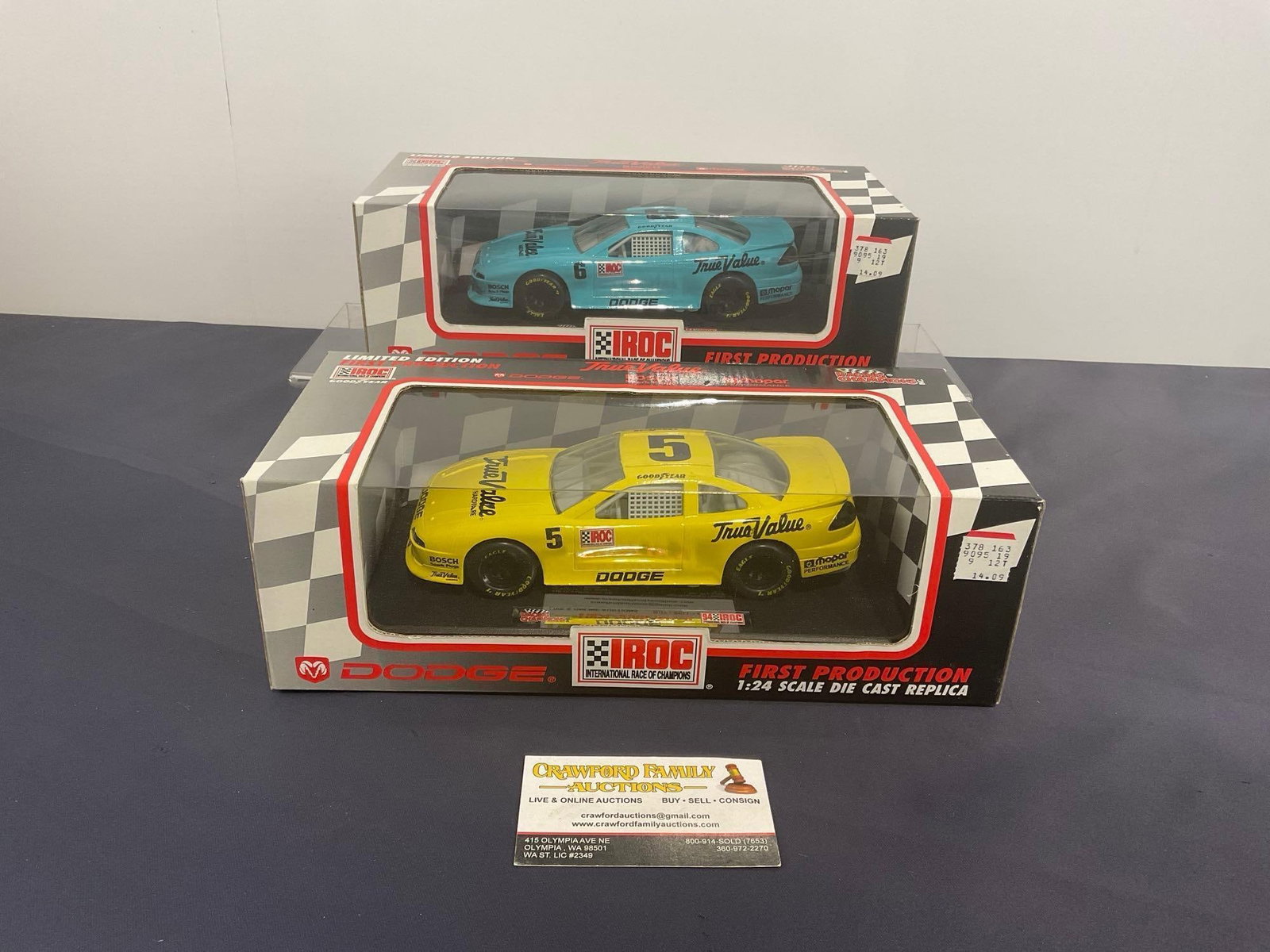 Pair of Racing Champions True Value Dodge IROC First Production Car Models #s 5 & 6: Appears to be in fair to good shape. The pieces fit in a box that measures approx 8h x 6w x 12d inches. See pics. E-4050