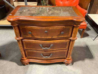 Modern 3-Drawer Dresser w/ Burl Wood Finish & Gray Stone Top. Excellent Condition. See pics.: Modern 3-Drawer Dresser w/ Burl Wood Finish &amp; Gray Stone Top. Excellent Condition. Partner to lot #80. Measures 34" x 17" x 33" Dm-4230&nbsp;*Freight Required if shipped*