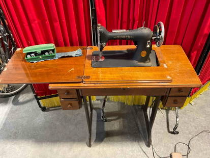 Vintage Singer Sewing Machine Cabinet w/ Treadle Model AF765983. Tested, Works. See pics.: Vintage Singer Sewing Machine Cabinet w/ Treadle Model AF765983. Tested, Works. Includes all drawers, sewing box with attachments and more! Measures 34" x 16" x 29" DM-4230&nbsp;*Freight Required if s