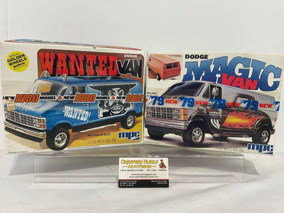 Pair of Sealed MPC Car Model Kits, 1/25 Scale, Dodge Wanted Van & Dodge Magic Van: Appears to be in good shape, the boxes have some shelf wear. Both seem to be factory sealed from 1978 &amp; 1979. The pair of boxes measures approx 8h x 8w x 10.5d inches. See pics. E-4050