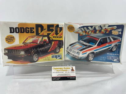 Pair of Sealed MPC Car Model Kits, 1/25 Scale, Dodge D-50 & Silver Bullet 024 Omni: Appears to be in good shape. Some wear on the boxes, seems to be still factory sealed from 1980. The pair of boxes measures approx 7.5h x 7w x 9.5d inches. See pics. E-4050
