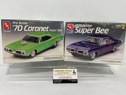 Pair of Sealed Car Model Kits, 1/25 Scale, AMT 1970 Super Bees, Pro Street Coronet: Appears to be in good shape, the pair seem to still be factory sealed since 1992 &amp; 1993. The boxes together measures approx 8h x 7.5w x 10d inches. See pics. E-4050