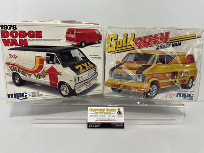 Pair of Sealed Car Model Kits, 1/25 Scale, MPC 1978 Dodge Van & Gold Rush Dodge Van: Appears to be in good shape. The boxes together measures approx 8.5h x 8w x 10.5d inches. See pics. E-4050