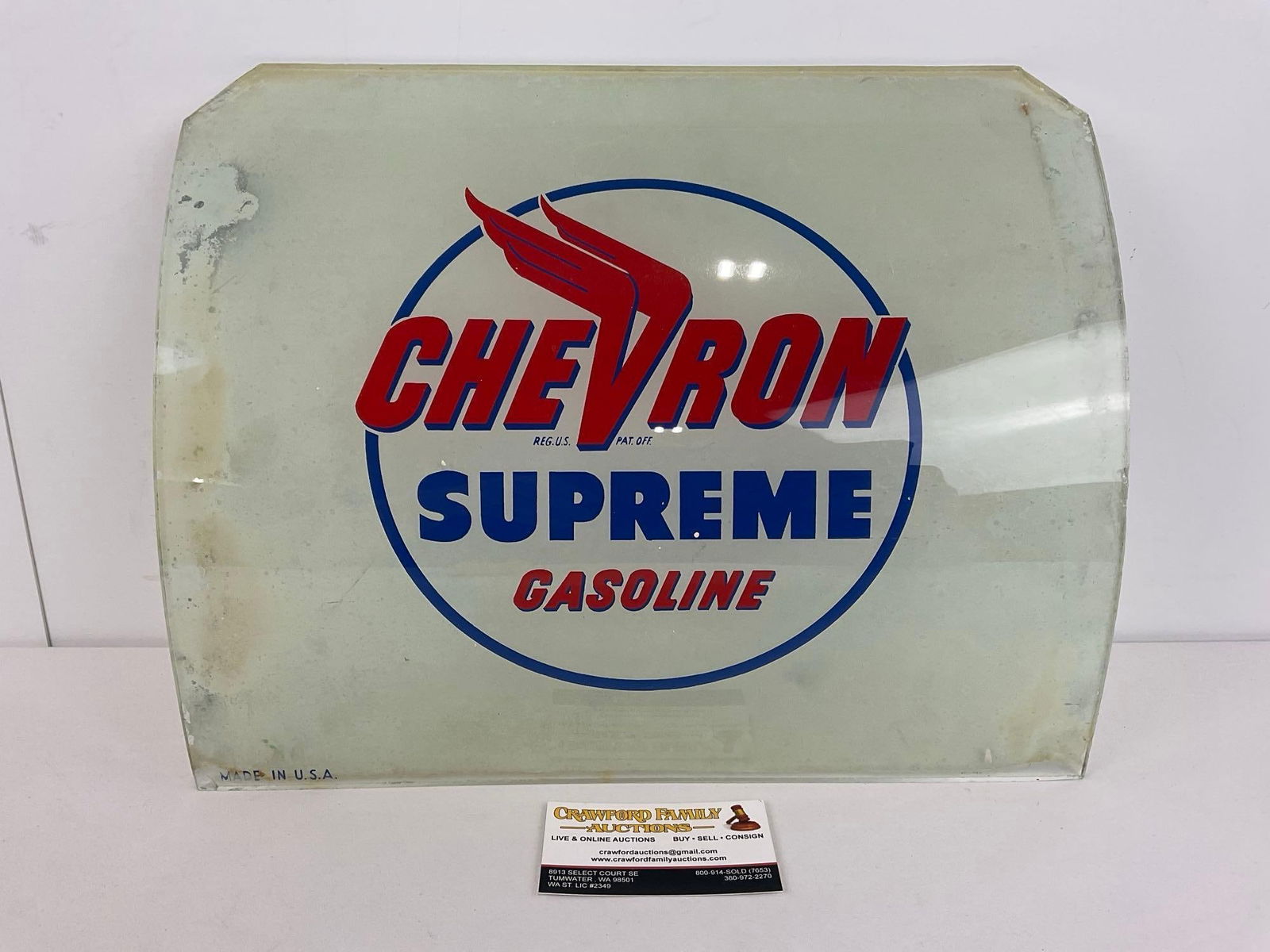 Vintage Chevron Supreme Gasoline Glass Panel, Gas Pump Globe Lens, 12h x 15w x 3d inches (1 of 3)