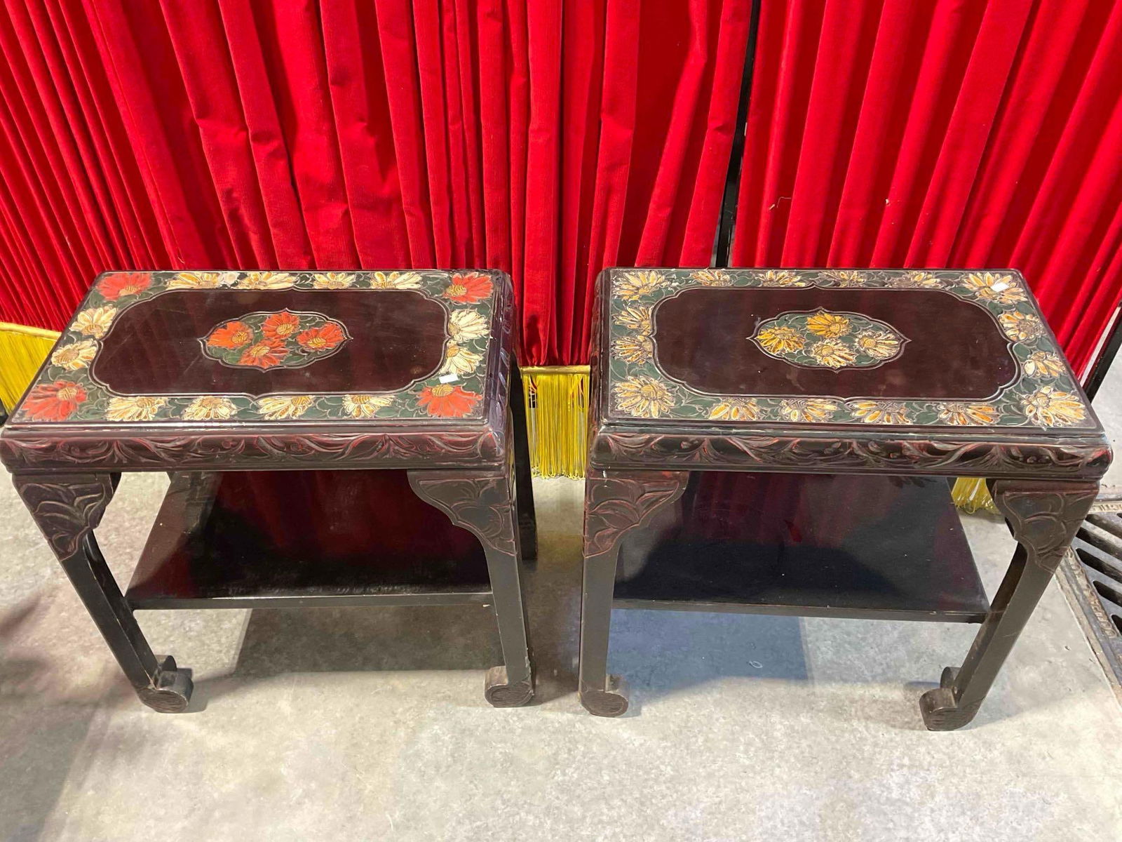 Pair of Antique Art Nouveau Style Black Painted Side Tables w/ Lovely Carved Floral Motif. See pi... (1 of 11)