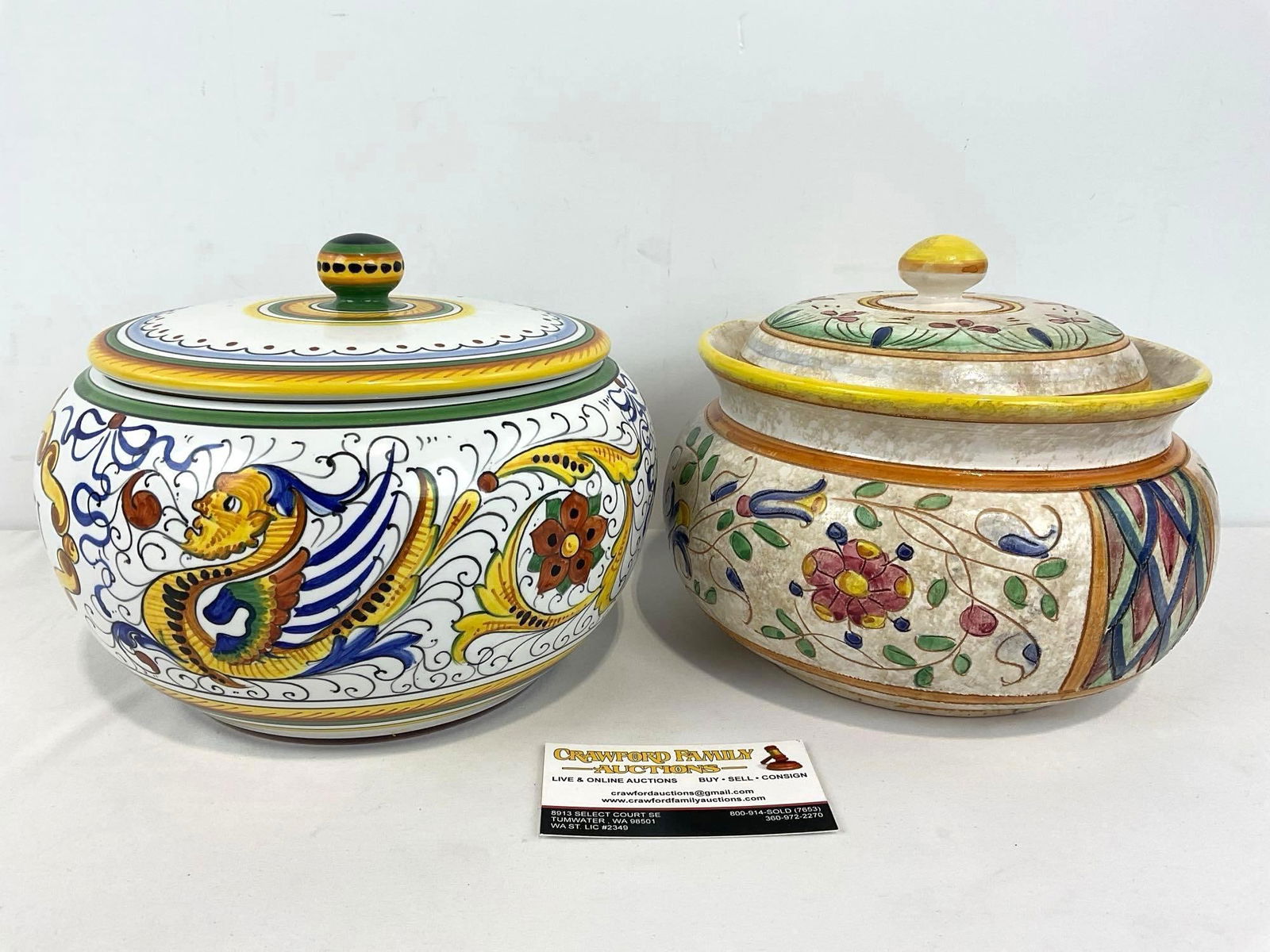 Pair of Handmade Deruta Pottery Jardinieres & Cookie Jars, each approx 8h x 9w x 9d inches (1 of 7)