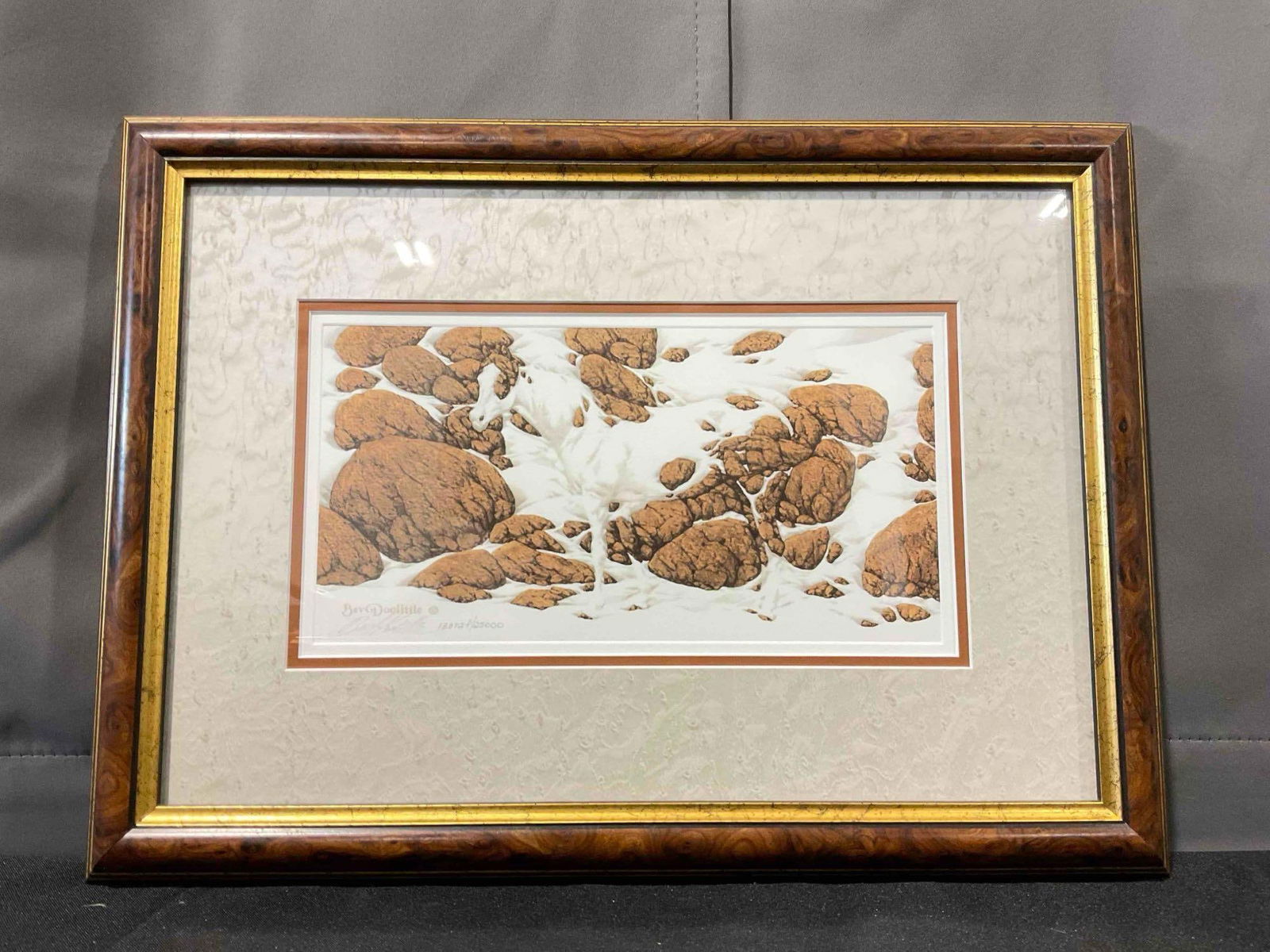 Framed Bev Doolittle Lithograph "Hide & Seek Suite" Signed & #'d 13372F/25000. Excellent Cond.: Framed Bev Doolittle Lithograph "Hide & Seek Suite" Signed & #'d 13372F/25000. Excellent Condition. In wooden frame w/ custom matting & glass pane. Measures 17.5" x 13" DM-4230