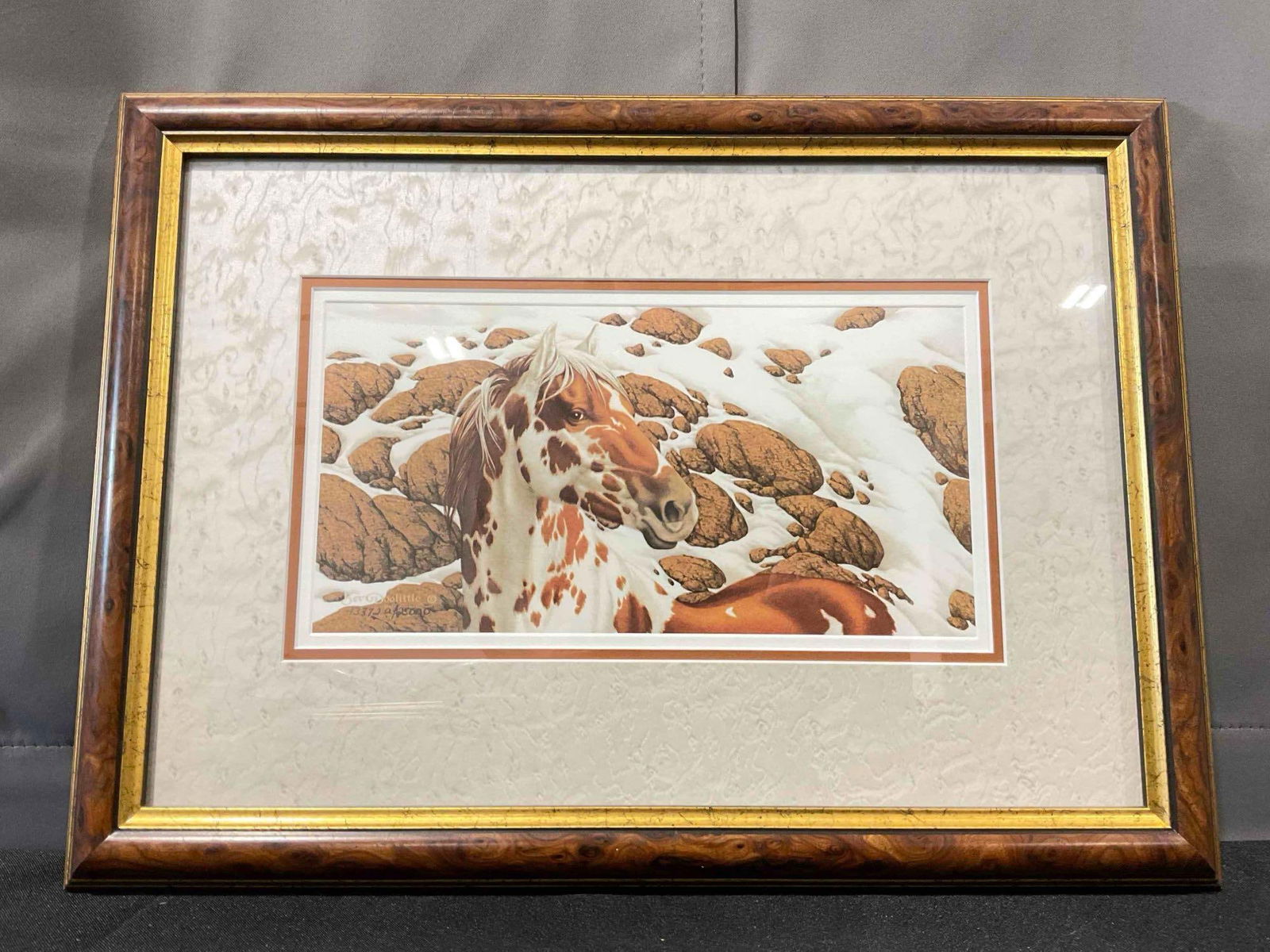 Framed Bev Doolittle Lithograph "Hide & Seek Suite" #'d 13372A/25000. Excellent Condition.: Framed Bev Doolittle Lithograph "Hide & Seek Suite" #'d 13372A/25000. Excellent Condition. In wooden frame w/ custom matting & glass pane. Measures 17.5" x 13" DM-4230