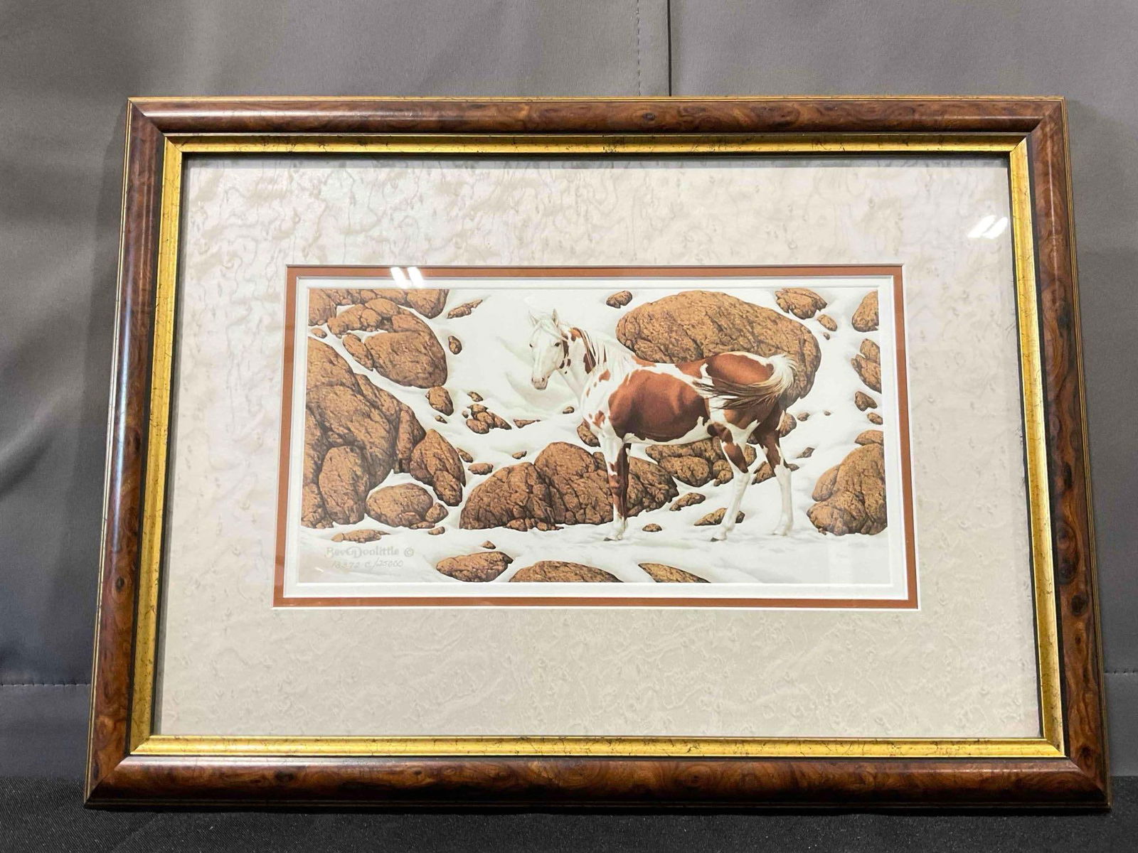Framed Bev Doolittle Lithograph "Hide & Seek Suite" #'d 13372B/25000. Excellent Condition.: Framed Bev Doolittle Lithograph "Hide & Seek Suite" #'d 13372B/25000. Excellent Condition. In wooden frame w/ custom matting & glass pane. Measures 17.5" x 13" DM-4230