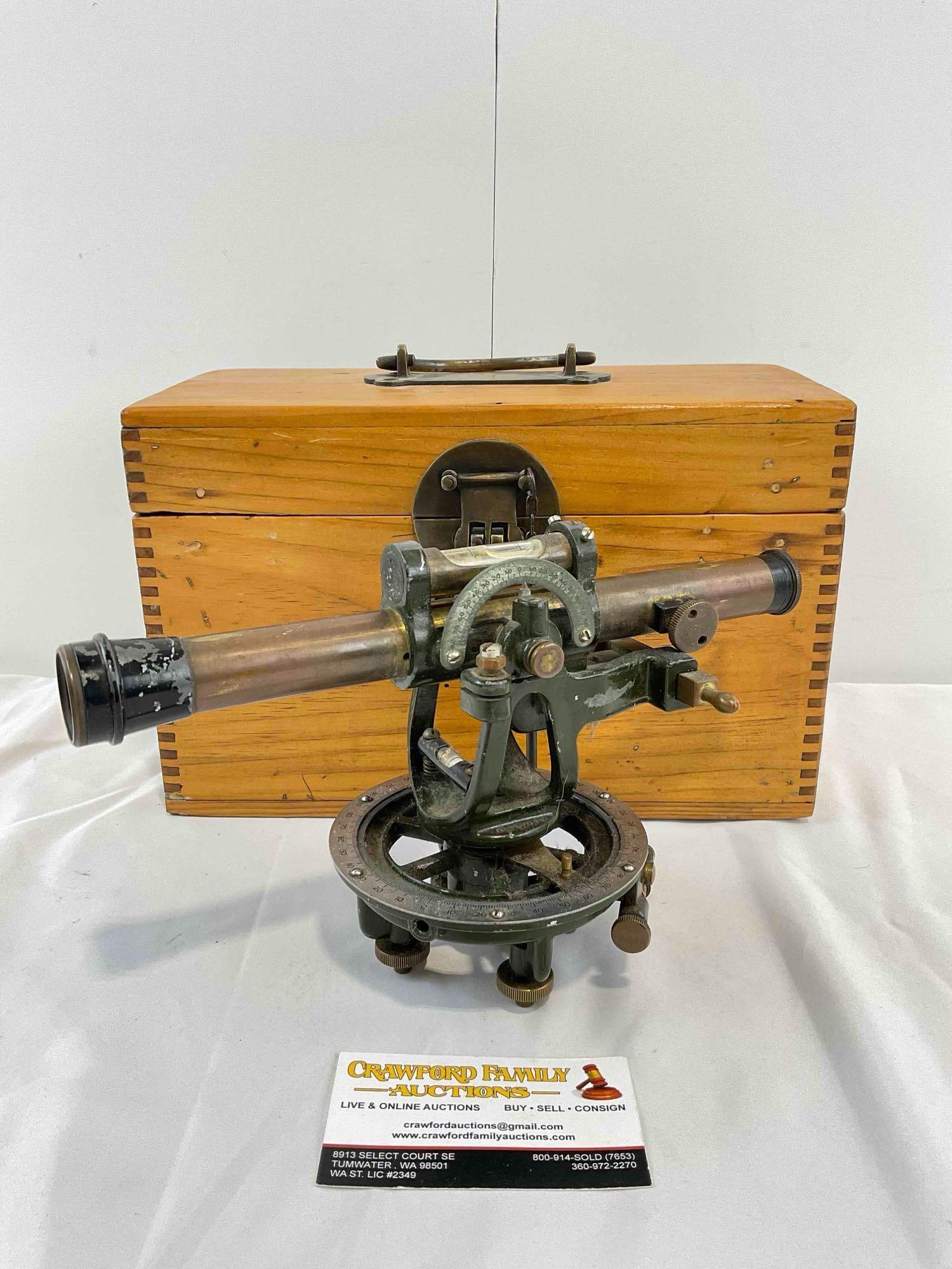 Vintage Brass Transit Surveyor's Combination Level & Scope in Wooden Box. Very Good Cond. (1 of 6)