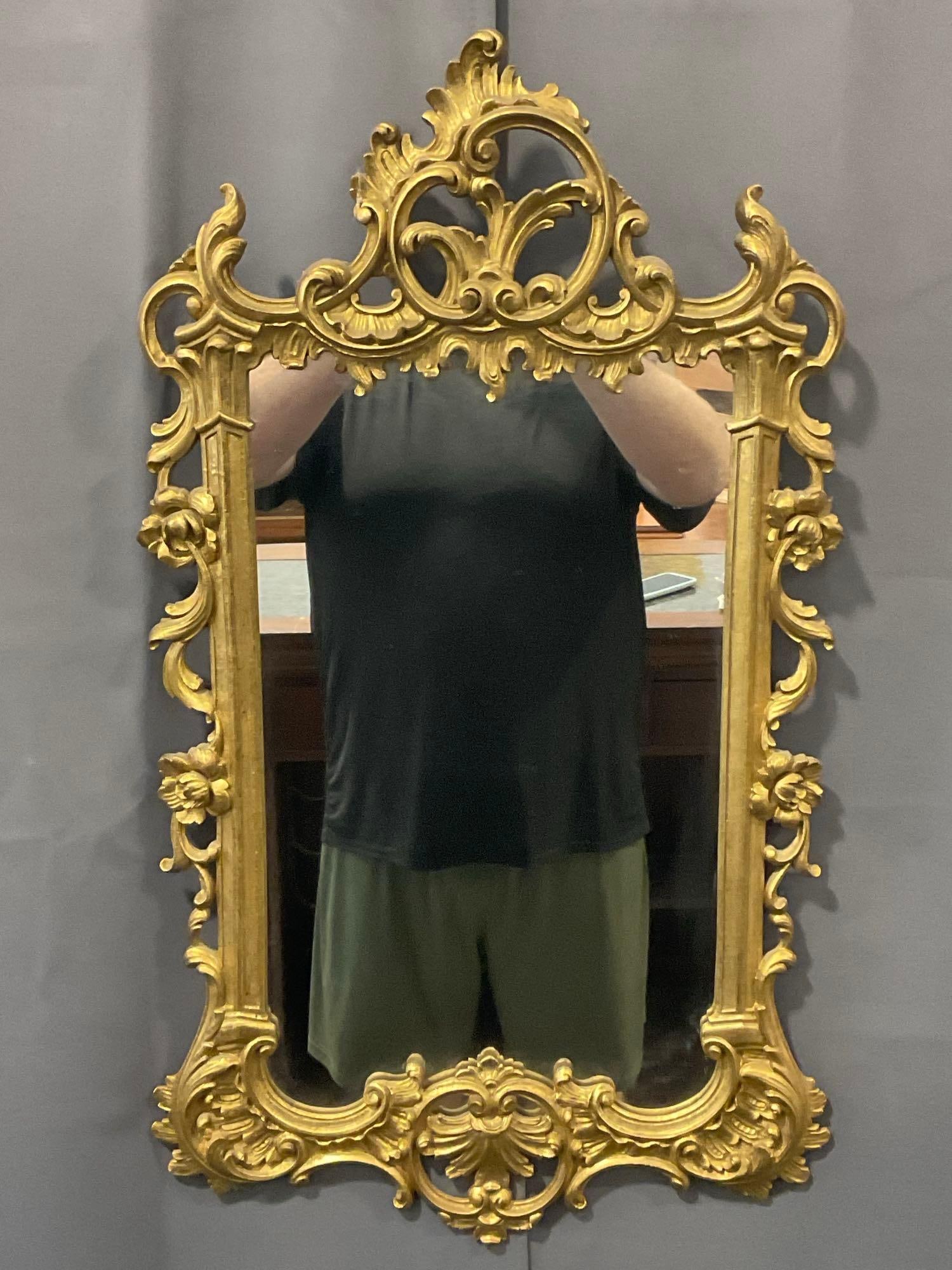 Syroco Wood Framed Mirror, Ornate Gilt Frame, approx 30h x 17w x 2d inches (1 of 4)
