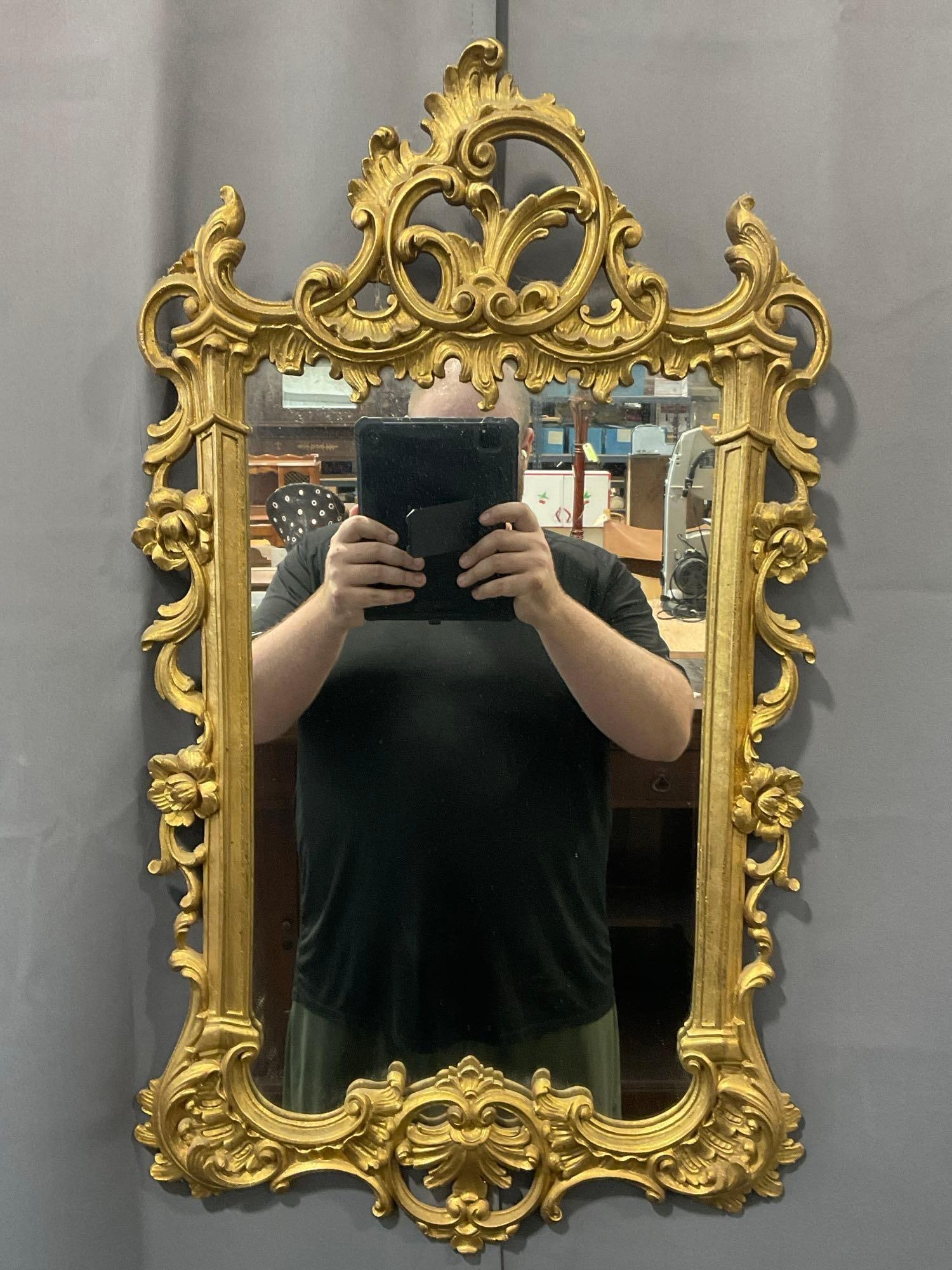 Syroco Wood Framed Mirror, Ornate Gilt Frame, approx 30h x 17w x 3d inches (1 of 5)