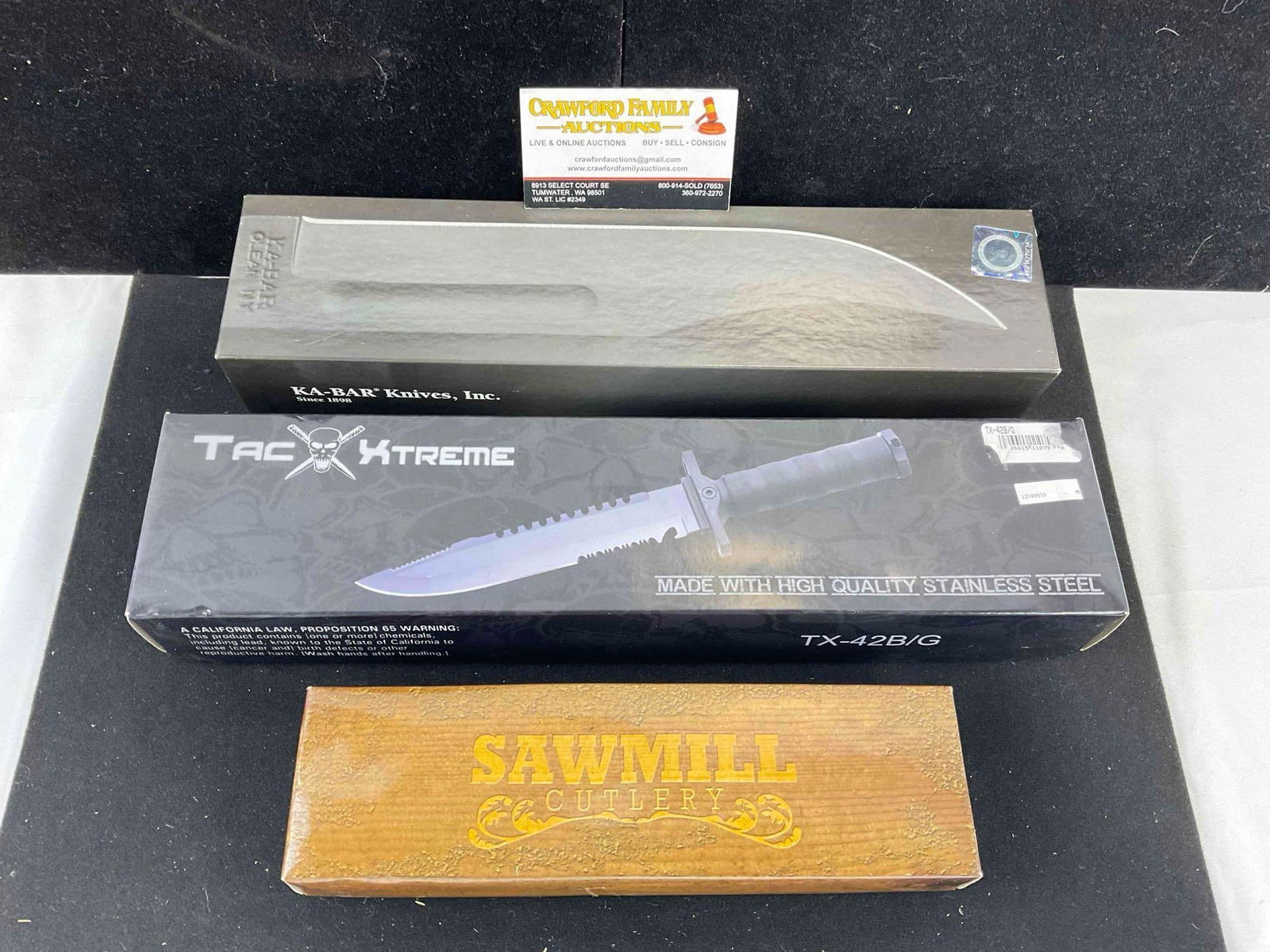 3 pcs NIB Fixed Blade Hunting Knives, Sawmill Cutlery, KA-BAR & TAC Extreme. Excellent Cond. (1 of 6)