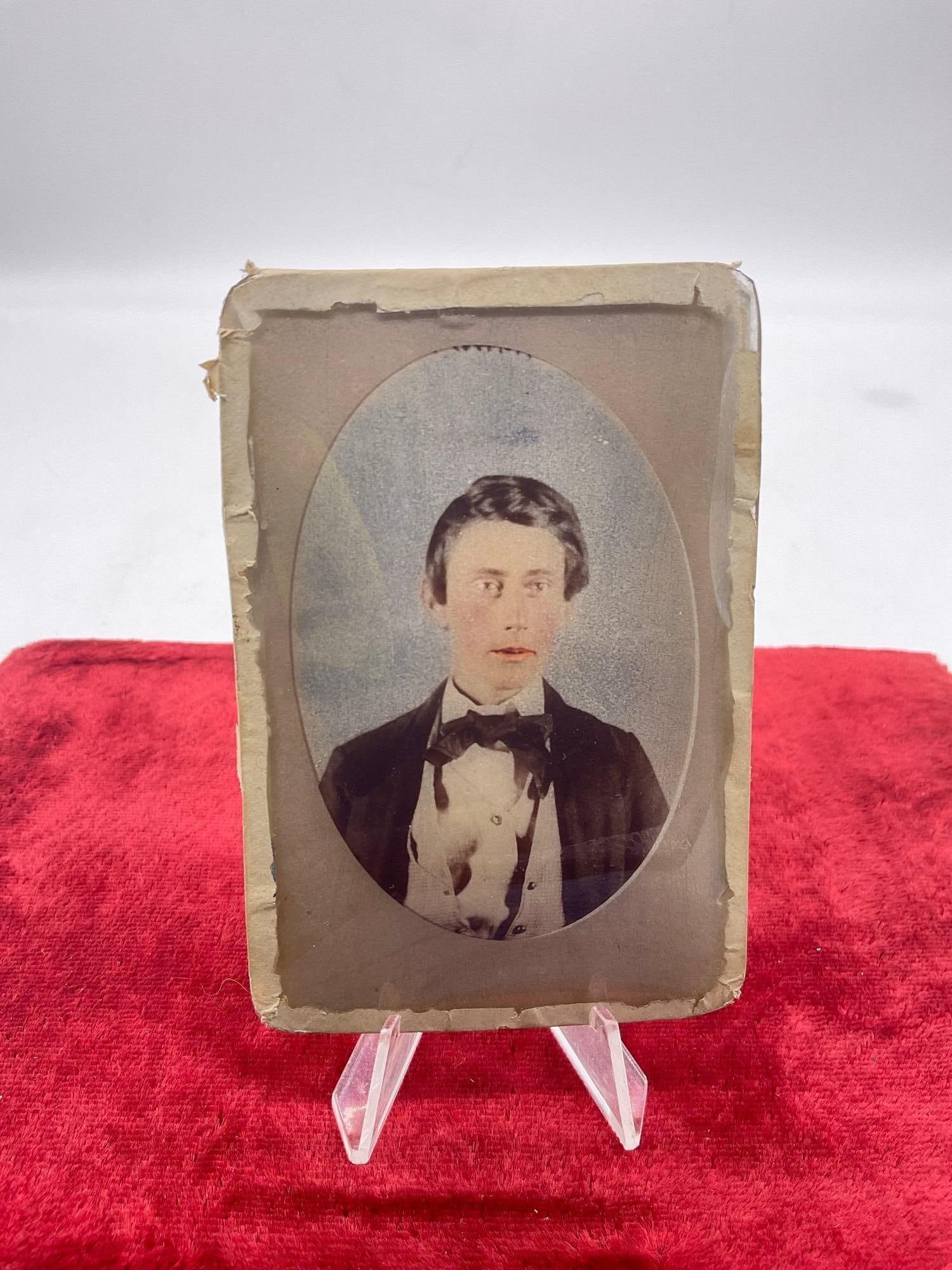 Antique mid 1800's Believed to be Ambrotype Portrait photo of young Man: 2.5 x 4"