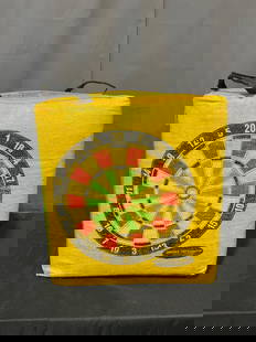Morrell Bone Collector brand Double Duty Archery Target, 400 FPS limit, Bright Yellow, 20 inch cube: Appears to be in good shape, leaks a bit of filling when moved, but does not seem like it has been shot a whole lot, if at all. The piece is 20h x 20w x 20d inches. See pics. E-4410