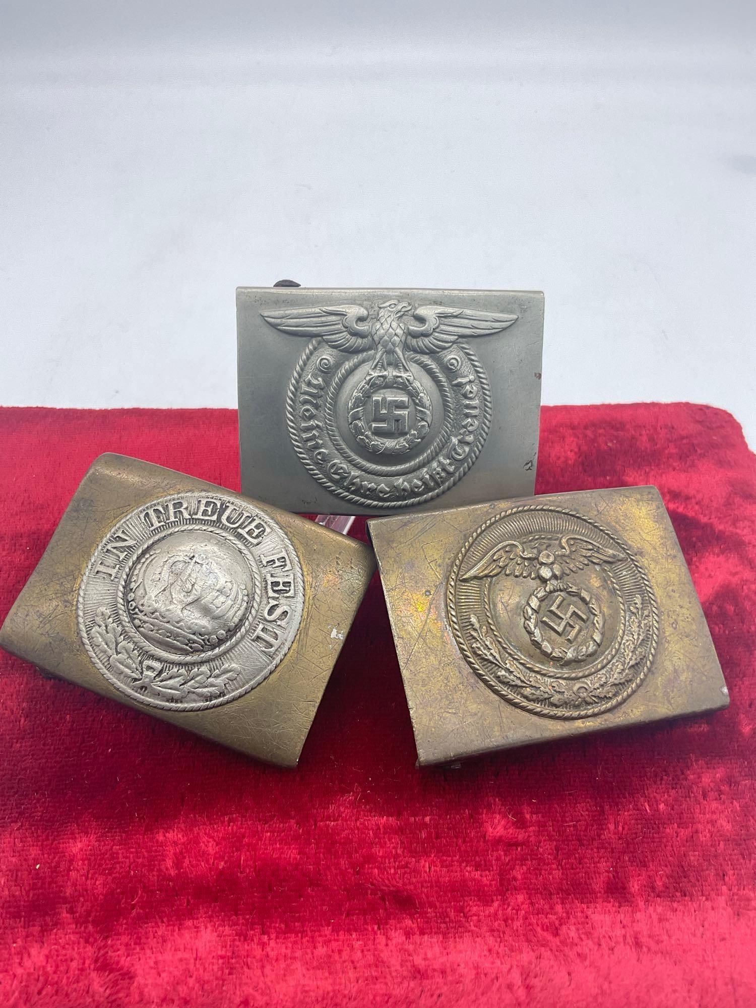 3x WWII German belt buckles incl. rare WWII German Waffen SS & Brownshirts buckles: JC-4230