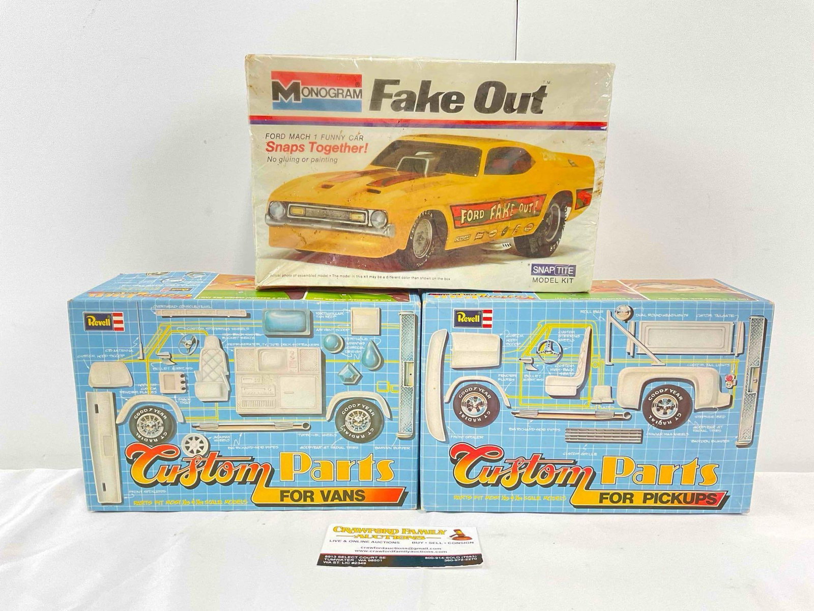3 pcs Vintage Model Kits. 2x Revell Custom Parts for Pickups & Vans, 1x NIB Monogram Car Kit. (1 of 7)