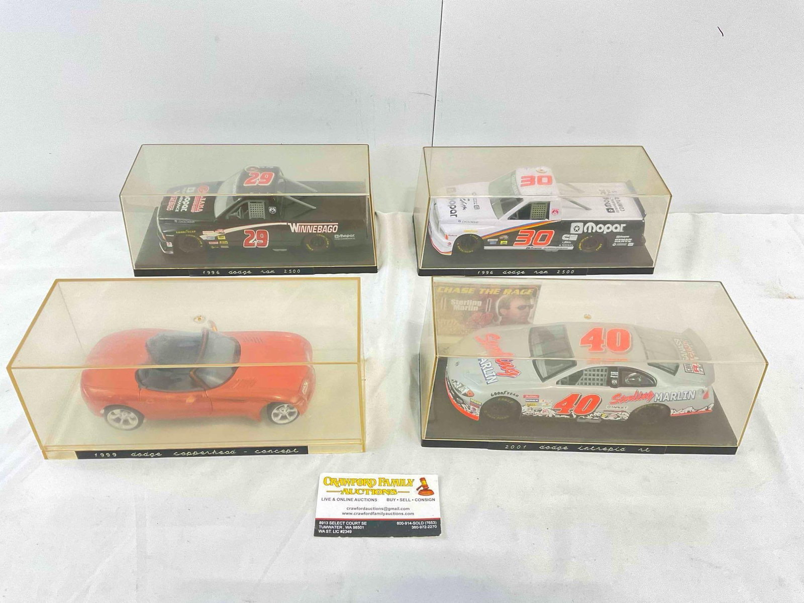 4 pcs 1:24 Scale Die Cast Model Cars in Acrylic Cases, Dodge Ram 2500 & More! See pics. (1 of 8)