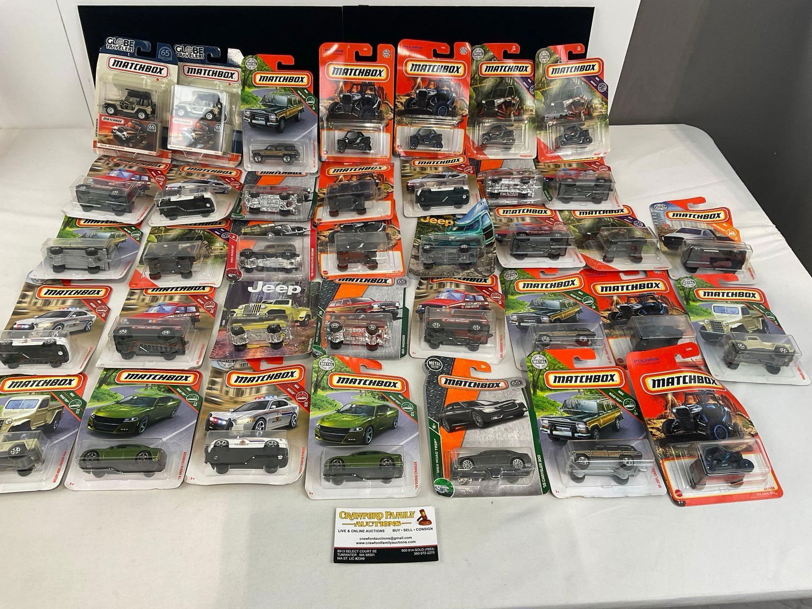 37 Matchbox Diecast Cars, NIP 1:64 Scale, Mopar, Polaris & Jeep, Nice Variety: Appears to be in good shape. The pieces fit in a box that measures approx 7h x 18.5w x 12.5d inches. See pics. E-4050