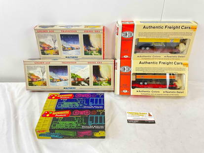 6 pcs Vintage HO Scale Model Train Freight Cars from Con-Cor, Walthers & More! See pics.: 6 pcs Vintage HO Scale Model Train Freight Cars from 2x NIB Con-Cor, 2x NIB Walthers &amp; 2x Roundhouse Products. Minor shelf wear, otherwise condition looks to be very good. Largest measures 13" x 5