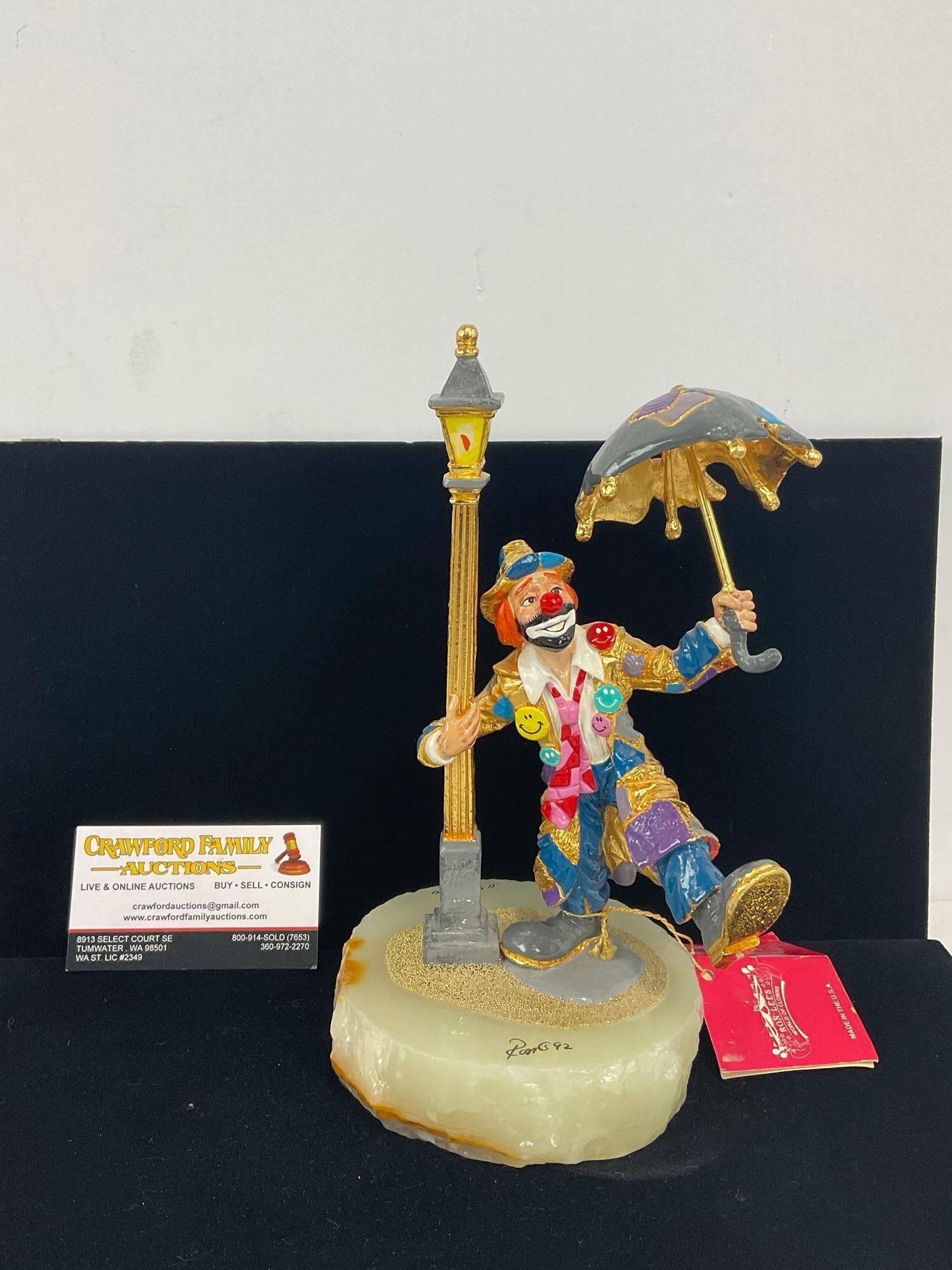 1992 Signed & #d 1194/1500, Ron Lee Clown Statue, Green Onyx Base L268 Going My Way (1 of 5)