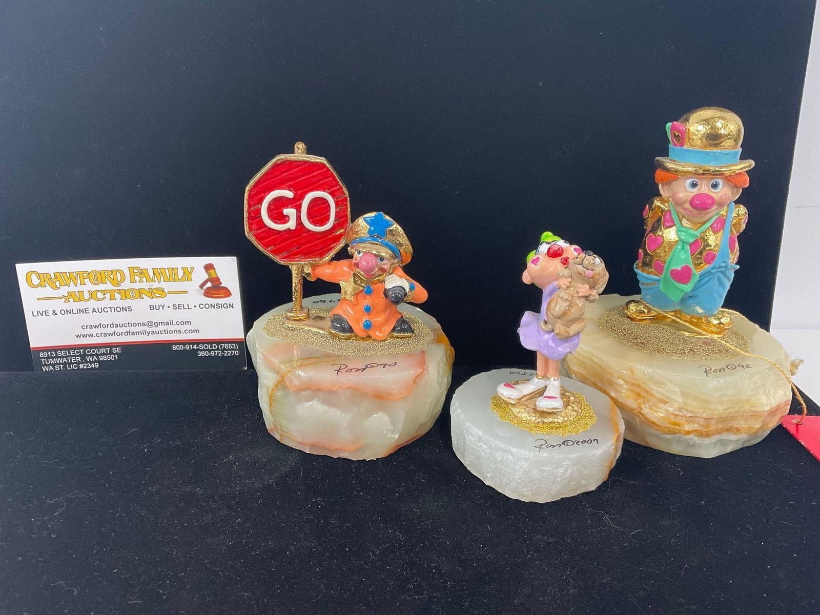 90, 92 & 07 Signed & #d 865/2750 48/2500 Ron Lee Clown Statue, Green Onyx Base L-156 Just Go & L-... (1 of 4)