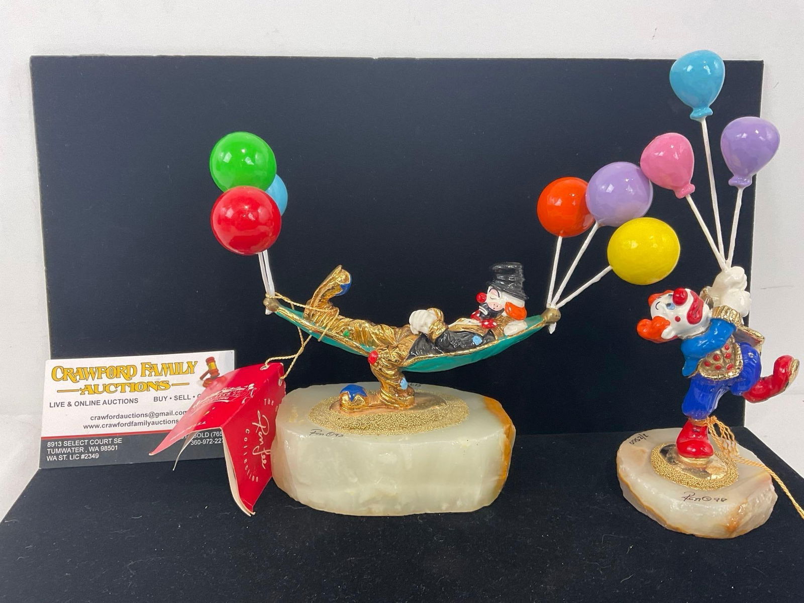 1993 & 98 Signed & #d 509/950 & 2/2500, Ron Lee Clown Statue, Green Onyx Base L-399 Snoozn & L-533 (1 of 4)