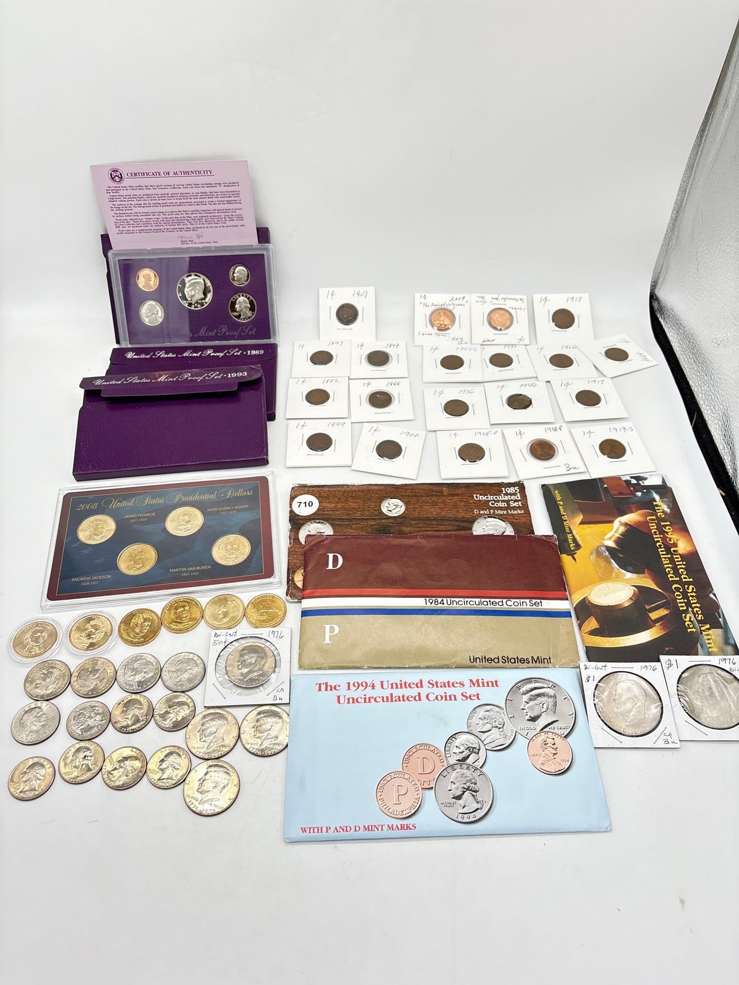 Large collection of American Coins . wheat & Indian head pennies , presidential dollars Plus (1 of 9)