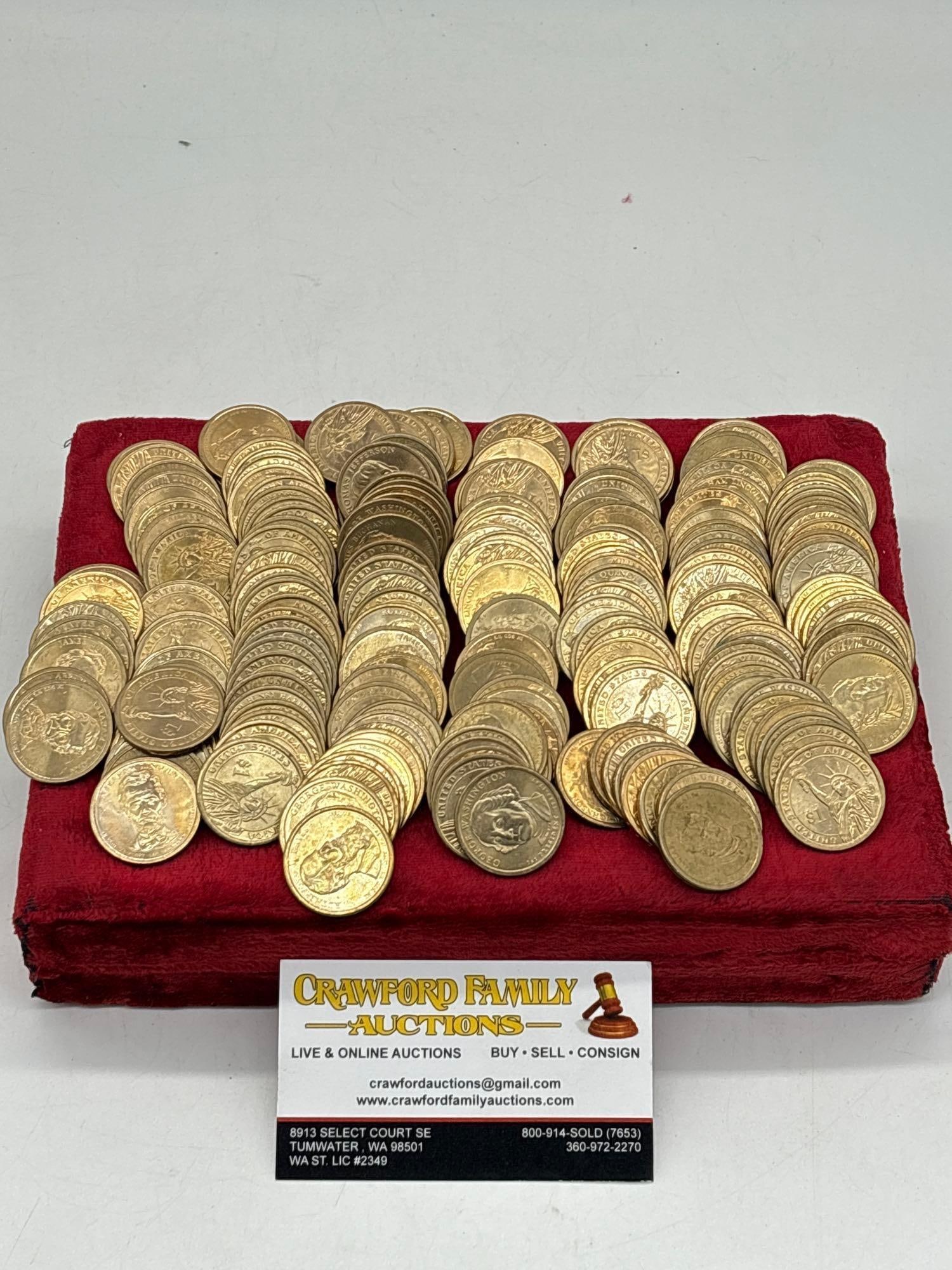 190 US Presidential Dollars various years & mint marks Some Nice MS quality UNC coins in the bunch (1 of 2)