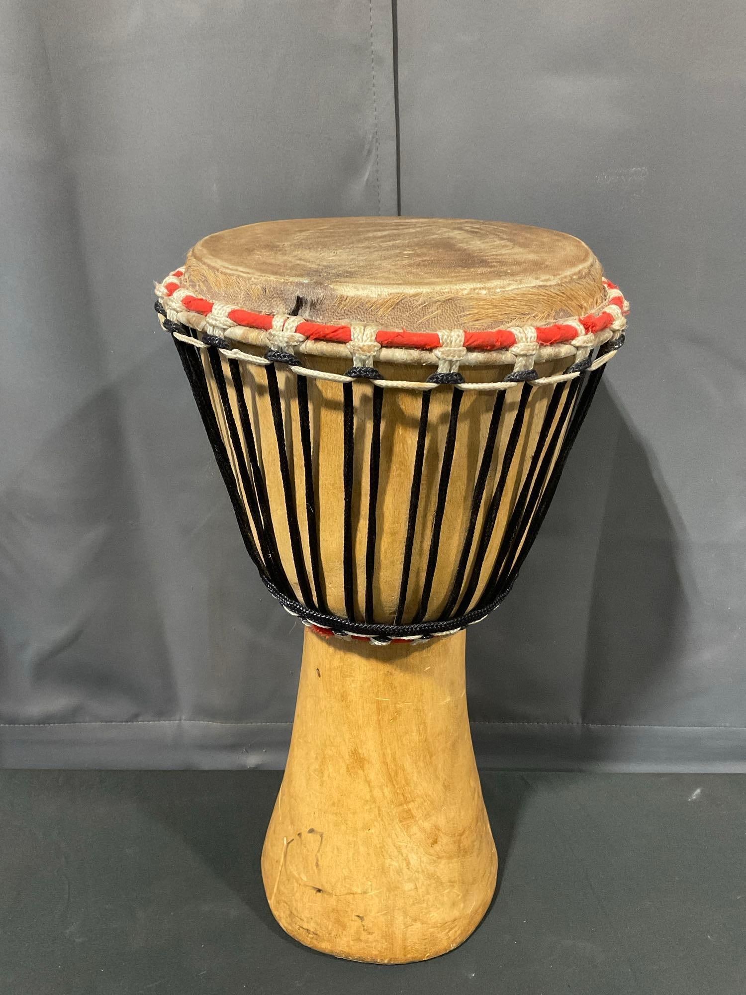 Vintage Handcrafted African Djembe Drum, Leather Hide Drum Head, 11 inch diameter, nice sound (1 of 5)