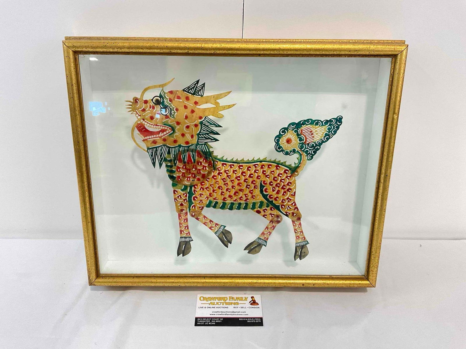 Vintage Asian Dragon? Paper Puppet Framed in Gold Painted Shadow Box. Excellent Condition. (1 of 7)