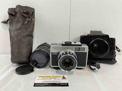 Vintage Sears 600 Easi-Load FC 126 Film Camera & Vivitar 135mm Lens. Untested, As Is. See pics.: Vintage Sears 600 Easi-Load FC 126 Film Camera w/Rikenon 40mm Lens w/ Original Leather Case & Vivitar Auto 135mm Lens No. 378014759 w/ Case. Minor wear indicative of age, condition is otherwise ve