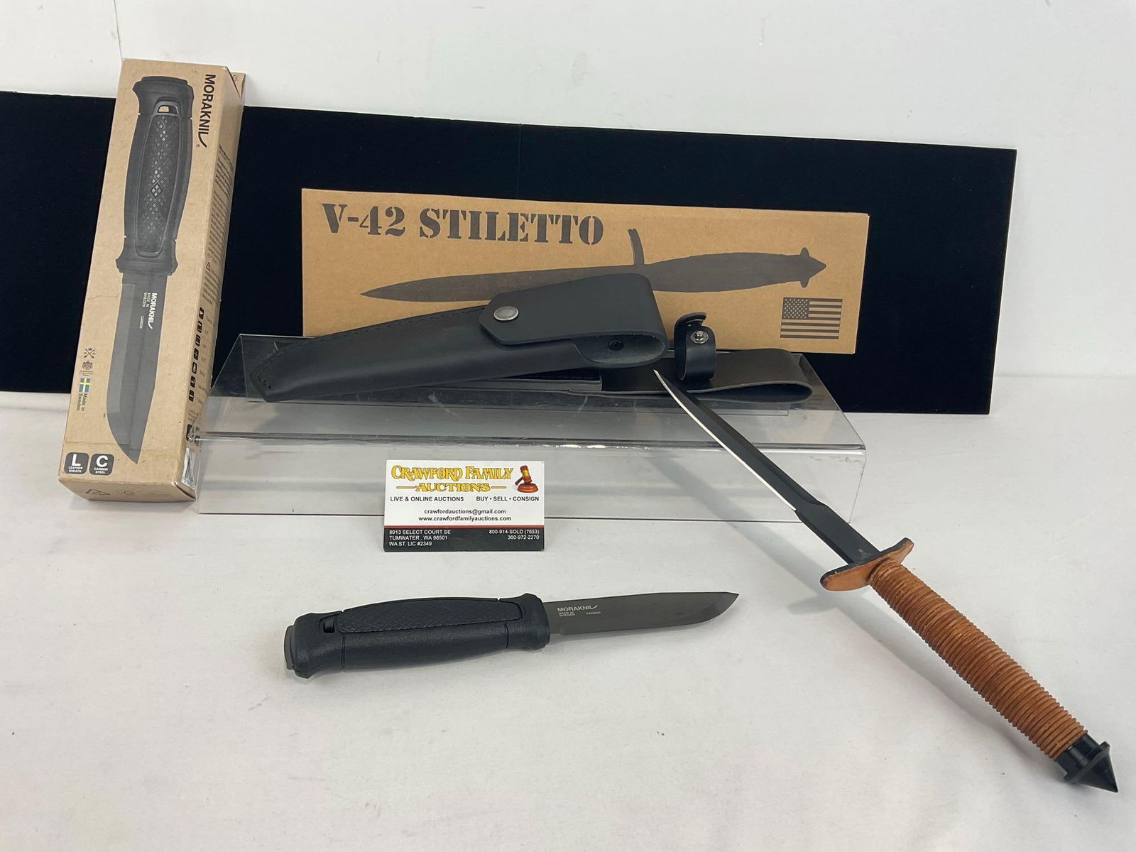 Pair of Knives, NIB, Swedish Morakniv High Carbon & V-42 Stiletto Replica (1 of 6)