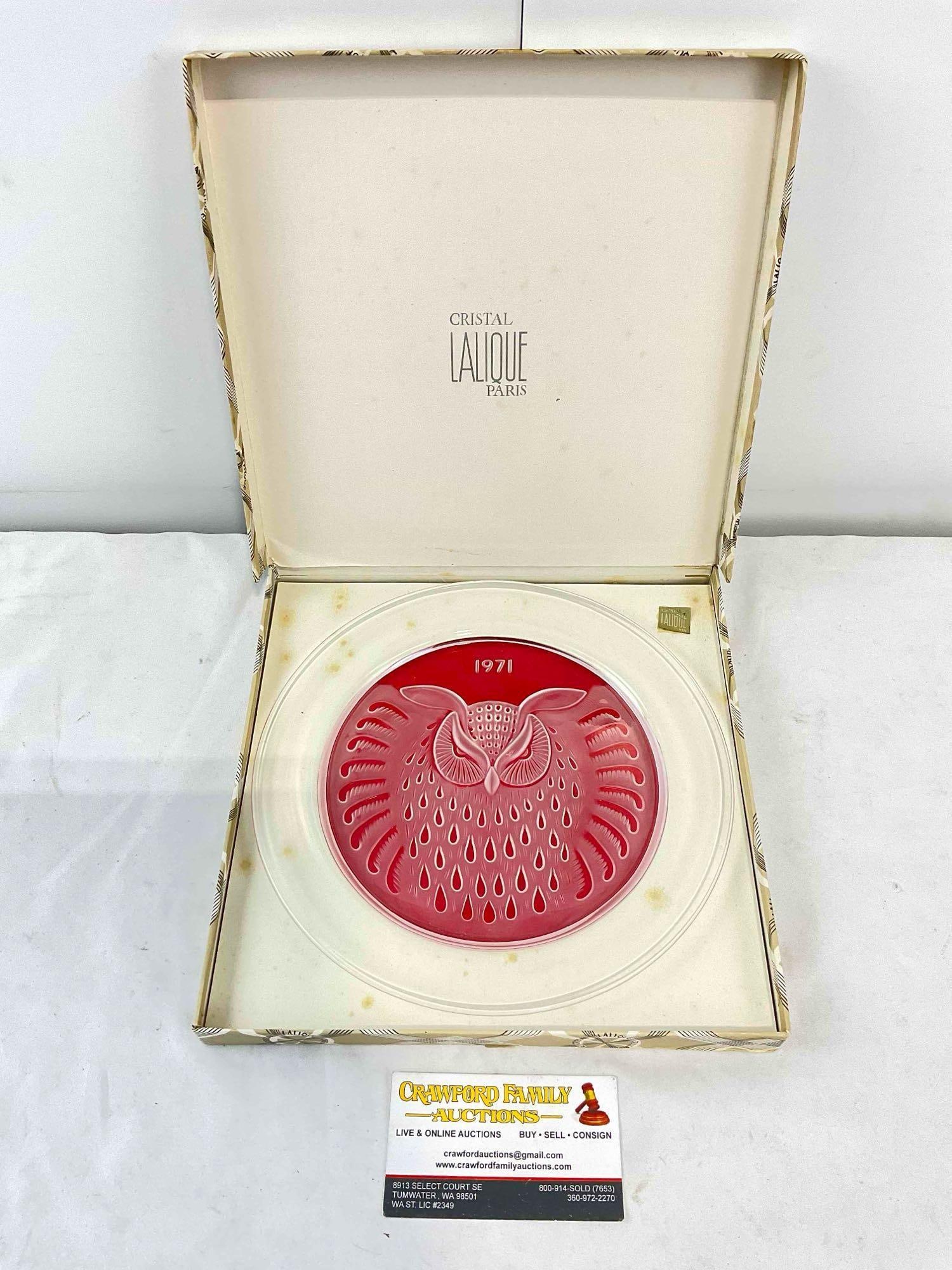 Vintage Lalique French Lead Crystal Glass Owl Plate w/ Orig. Box. Excellent Condition. See pics. (1 of 8)